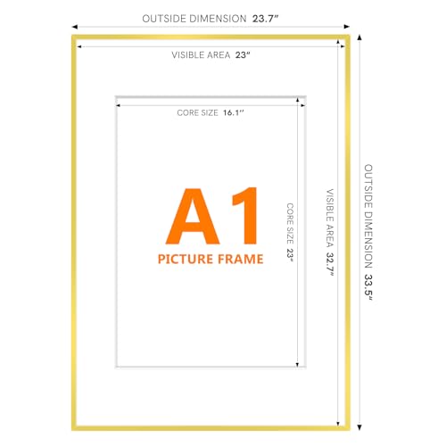 Image of Homso A1 Poster Picture Metal Gold Frame, Display Pictures 23.4x33.1 Inch Without Mat, Thin Edge with Acrylic Plexiglass for Wall Mounting