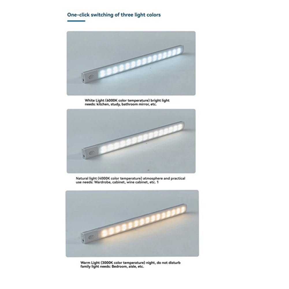 Luz de Iluminación Inalámbrica Debajo del Gabinete, Luz con Sensor de Movimiento de 24 Pulgadas, Luces de Armario Recargables de 1000 MAh para Interiores, Atenuación