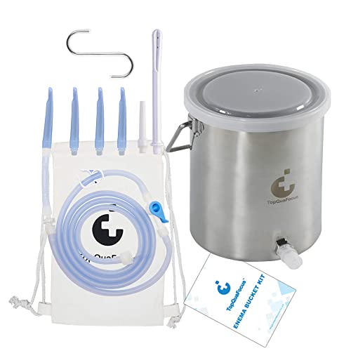 TopQuaFocus Cubo de enema no tóxico. Kit de enema de 2 cuartos de galón de capacidad para café, agua y terapia Gerson, kit de limpieza de colon, cubo de enema de acero inoxidable, enemas de