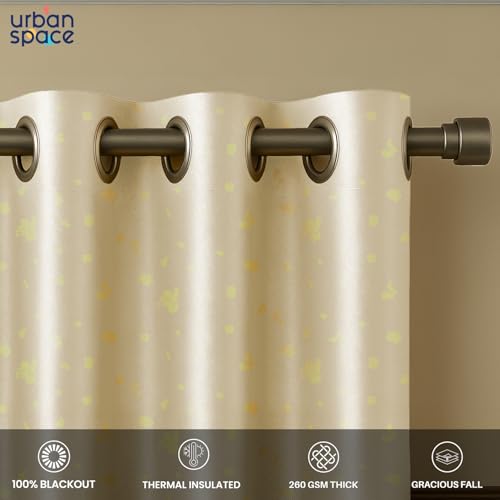 Image of Urban Space 100% True Blackout Curtains for Door, Gold Foil Printed Blackout Curtains, Blackout Decorative Door Curtain Eyelet with Tieback, 1 Piece Curtain for Living Room(Dalmatian Beige, 8 Feet)