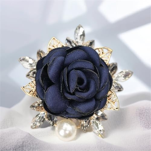 Image of Rose Brooch for Women,Dainty Satin Fabric Flower Lapel Pins Vintage Elegant Pearl Brooches Handmade Crystal Pearl Pins Silk Camellia Safety Collar Pin Dress Suit Accessories Wedding Bridal Bouquet Jewelry (Qing)