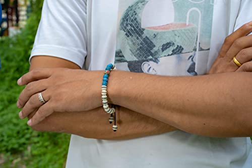Hands Of Tibet Handmade Embedded Medicine Healing Bracelet Multi-Bead Spacer Bangle Adjustable Wrist Mala for Meditation Choices Color (Blue 1/White)3