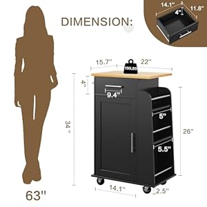 SUNLEI Kitchen Island with Storage Cart Table Rolling Butcher Block Cabinets Small on Wheels Portable Drawers Mobile Moveable Narrow Wood Side Floating Spaces Black SUNLEI Kitchen Island with Storage Cart Table Rolling Butcher Block Cabinets Small on Wheels Portable Drawers Mobile Moveable Narrow Wood Side Floating Spaces Black