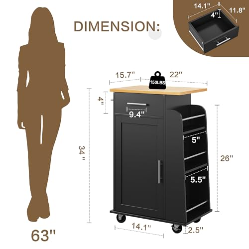 SUNLEI-Kitchen-Island-with-Storage-Cart-Table-Rolling-Butcher-Block-Cabinets-Small-on-Wheels-Portable-Drawers-Mobile-Moveable-Narrow-Wood-Side-Floating-Spaces-Black SUNLEI Kitchen Island with Storage Cart Table Rolling Butcher Block Cabinets Small on Wheels Portable Drawers Mobile Moveable Narrow Wood Side Floating Spaces Black