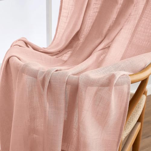 MIULEE Blush Pink Short Linen Curtains 45 Inch Length 2 Panels for Girls Bedroom Nursery, Soft Thick Linen Textured Window Drapes Semi Sheer Light Filtering Back Tab for Kids Bathroom Light Pink