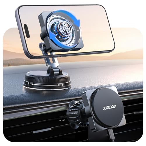 Image of JOYROOM for MagSafe Car Mount Charger, [Smart Fingerprint-Touch Rotation] 15W MagSafe Wireless Car Charger[Vacuum & Gel 360 Base] Air Vent Dashboard Set for iPhone 17 16 15 14 13 12 Series, Black