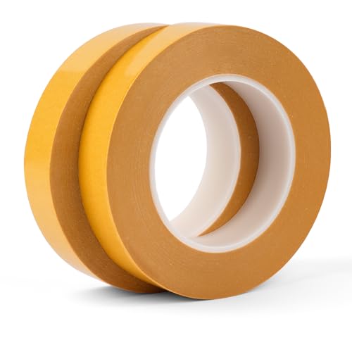 Opvixi Double Sided Woodworking Tape 1 Inch x 75 Feet (2-Pack) Residue-Free Removable Strong Double Sided Tape for Woodworking Double Sided Masking Tape for Wood Template Edge Banding Anchoring