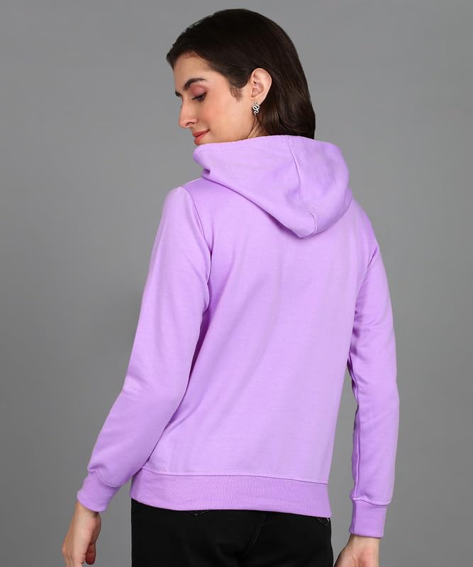 Image of Popster Oversize Regular Fit Hooded Neck Fleece Sweatshirt for Women Lavender Small