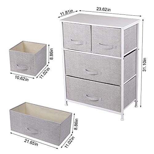 Jooli H Chest of Drawers, 4 Fabric Drawers Storage Unit with Wooden Top and Metal Frame, Cloth Storage Organizer for Bedroom Living Room Closet Hallway, Grey