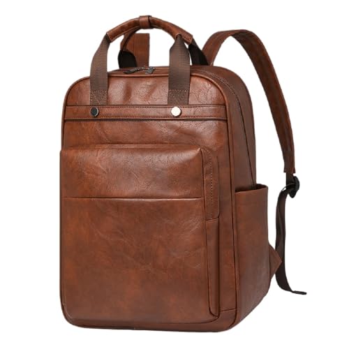 Laptop Backpack for Women Pu Leather Travel Backpack 15.6 Inch Work Computer Bags for Business College (Brown)