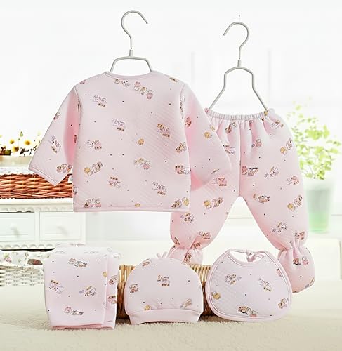 Image of Presents New Born Baby Summer Wear Printed Baby Clothes 5Pcs Sets 100% Cotton Boys Girls Unisex Baby Cotton /Summer or Flannel Suit Infant Clothes First Gift for New Born (0-6 Months)