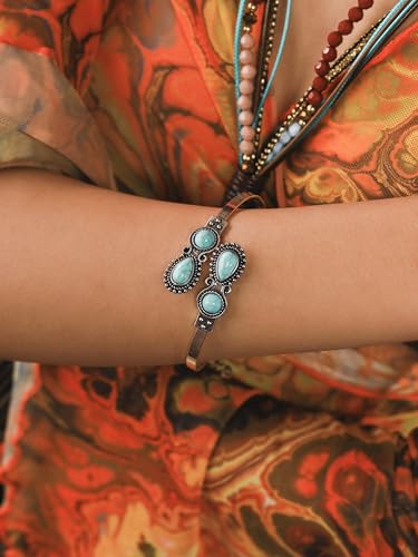MINACHI Created Turquoise Bangle For Women - Pear Shape Silver-Overlay Cuff Bangle Jewelry4