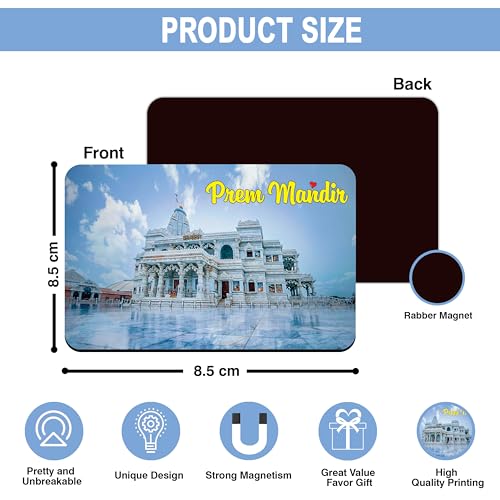 Image of Elegant Fridge Magnet with Themes |Rectangular Size Refrigerator Magnet with Magnetic Rubber Back | Pack of 1, 8.6cm X 5.4cm (Prem Mandir)