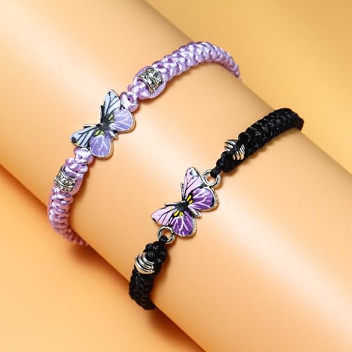 Image of COLORFUL BLING Butterfly Charm Bracelets Adjustable Hand Woven String Bracelets BFF Gift for Women
