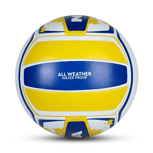 NIVIA Kross World Volleyball, Training Ball, 18 Panels, Rubber Machine Stitched with Smooth Surface Matt, Latex Bladder, Training Ball Standard, to Play on Outdoor Surfaces (Size - 4, Yellow/Blue)