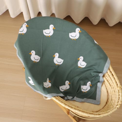 Image of mimixiong Baby Blanket Knit Receiving Boys Girls Blanket Soft Cotton Neutral Blanke for Swaddle Crib Stroller with Cute Sheep (Deep Green-Duck, 30x40 Inch (Pack of 1))