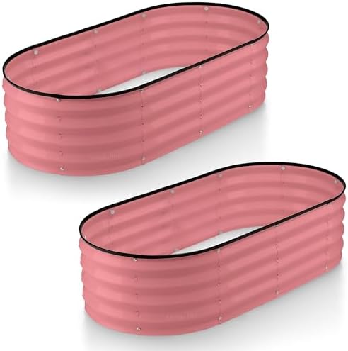 Plant & Plot Galvanized Raised Garden Beds Outdoor // 4×2×1 ft (2-Pack) Planter Raised Beds for Gardening, Vegetables, Flowers // Large Metal Garden Box (Pink) // Patented Tool-Free Design