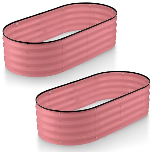 Plant & Plot Galvanized Raised Garden Beds Outdoor // 4×2×1 ft (2-Pack) Planter Raised Beds for Gardening, Vegetables, Flowers // Large Metal Garden Box (Pink) // Patented Tool-Free Design