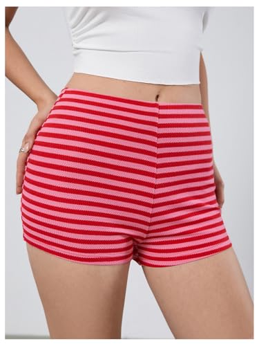 MakeMeChic Women's Striped Shorts Crochet Knit Pajama Micro Mini Boxer Lounge Shorts Summer Bottoms3