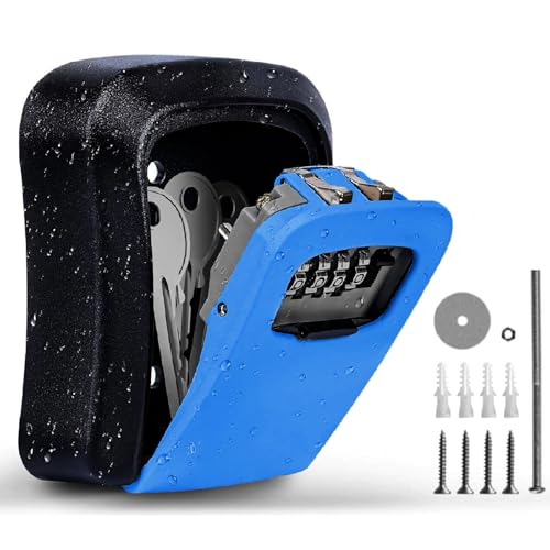 aja fuerte para llaves con código numérico, Boite a Clefs,Murale Boite a clé Avec Code Sécurisée Exterieur, Boite à Clé Résistant aux Intempéries,avec Code à 4 Chiffres,Porte Clef de Stockage(Bleu)
