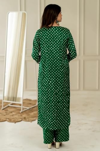 Image of LookMark Women Cotton Blend Bandhej Printed Bandhani Kurta Palazzo Set With Sequence Lace