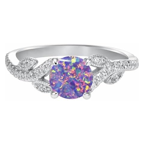 Blocaci Opal Rings for Women 1CT Opal Engagement Rings with Moissanite 925 Sterling Silver 10K 14K 18K Gold Wedding Anniversary Rings for Her(Lavender) Cover