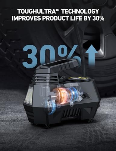 Image of AstroAI AIRUN H1 Tire Inflator Portable Air Compressor,Fast Inflation Electric Air Pump for Car Tires-Car Accessory,9.8Ft Cord-12VDC-Powered Auto Shut-Off with Digital Pressure Gauge,LED Light,Yellow