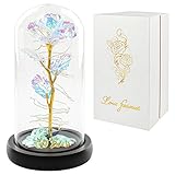 Christmas Rose Gift for her,Women's Gift Birthday Gifts Colorful Artificial Flower Rose Gift Led Light String on Colorful Flower, Last Forever in A Glass Dome, Unique Gift for Her,Thanksgiving Gift