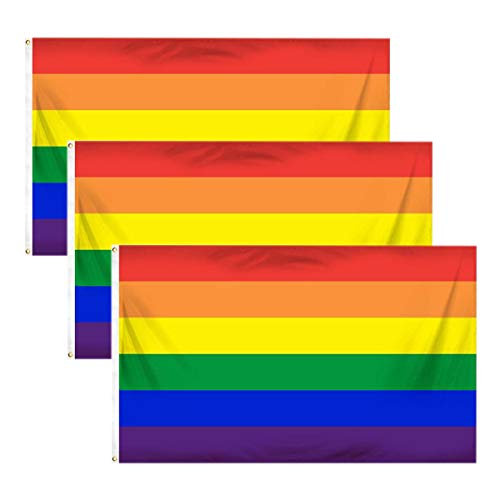 SUNREEK Gay Pride Flag, 3 Pack Rainbow Flags Gay Lesbian Peace Flag for Gay Pride Celebrations