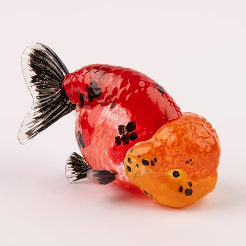 Transparente Base Realista Figura Ranchu Hecha a Mano – Miniatura Única – Ideal para Acuario, Oficina y Decoración del Hogar (1 Unidad - 20 CM, Azul-Acabado Perlado)