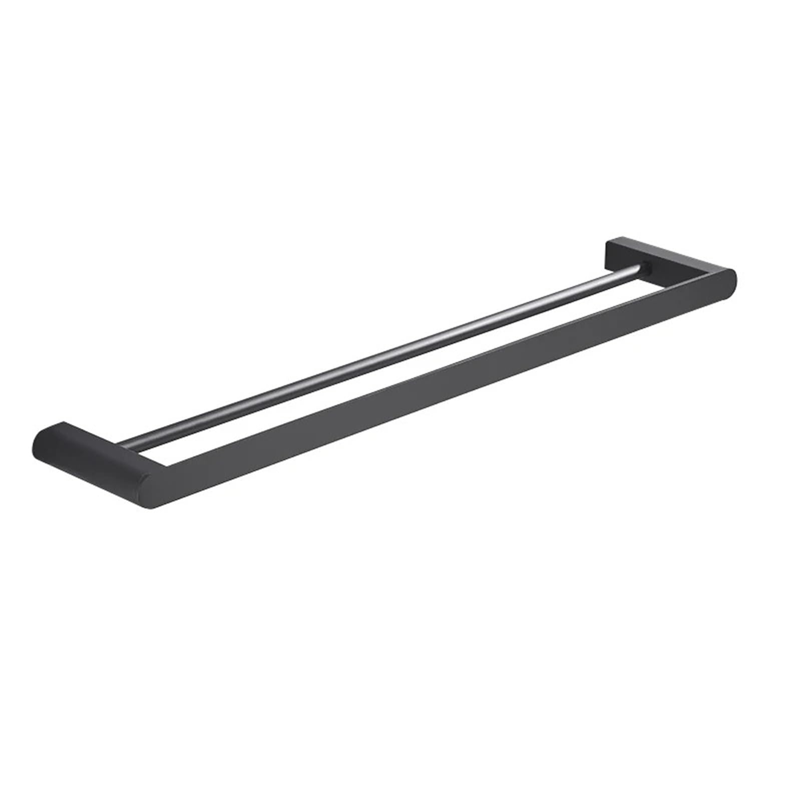 Bathroom towel rail Gold Bathroom Double Towel Holder Stainless Steel Rack Bath Bar Hardware Accessories Grey Black(60cm Black)