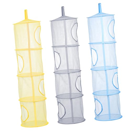 OKUMEYR 3 Pcs Hanging Storage Basket Mesh Drying Baskets for Clothes Stuffed Animals Versatile Space Saving Organizers for Balconies Doors Wardrobes