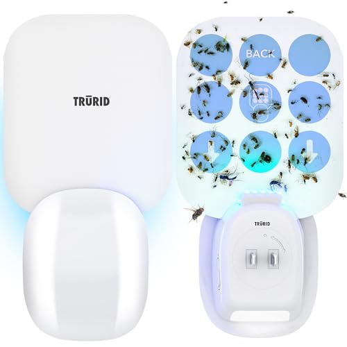 TruRid - Trampa para Moscas enchufable para Interiores, Reutilizable, con luz UV, para Moscas de la casa, Moscas de Frutas, mosquiteros, polillas e Insectos voladores, Incluye Dispositivo eléctrico y