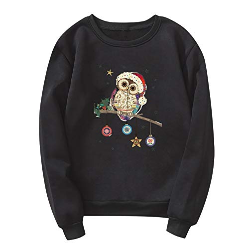 Sweaters for Women Plus Size Christmas Contracted Pattern Printed Loose Fit Sweatshirt Tops Black