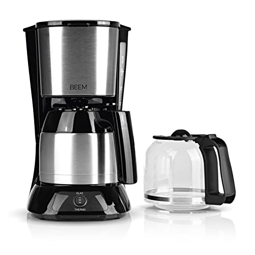 BEEM FRESH-AROMA-PURE Cafetière à filtre - Duo - Acier inoxydable - Avec verseuse en verre et isotherme - Filtre permanent - Fonction maintien au chaud - 900 W - Jusqu'à 10 tasses