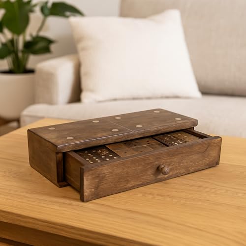Juego de dominó artesanal de madera con caja decorativa miniatura 2