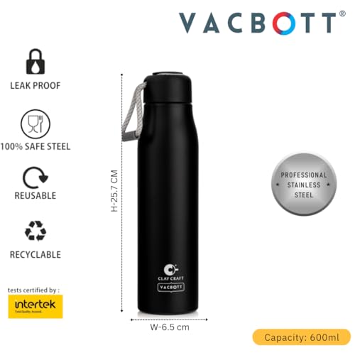 Image of CLAY CRAFT VACBOTT Kitkat Double Walled|18 Hours Hot and 24 Hours Cold Water Bottle Vacuum Insulated Flask Bottle|600ml, 1 Pcs, Water Bottles for School|Home|Gym|BIS Certified|1 Year Limited Warranty