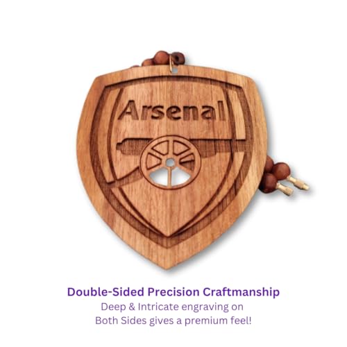 Image of Arsenal FC Car Hanging | Double-Sided Engraved Arsenal Logo for Rear View Mirror | Premium Teakwood Car Charm | Football Fan Gift & Car Decor