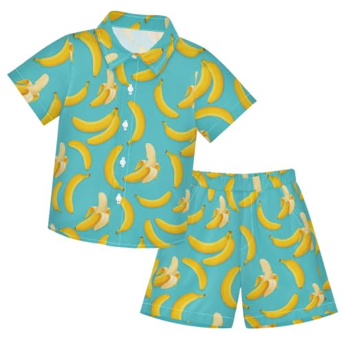 Image of 3T Toddler Boy Shorts Set Teal Hawaiian Button Down Shirts Summer Outfits for Little Boy