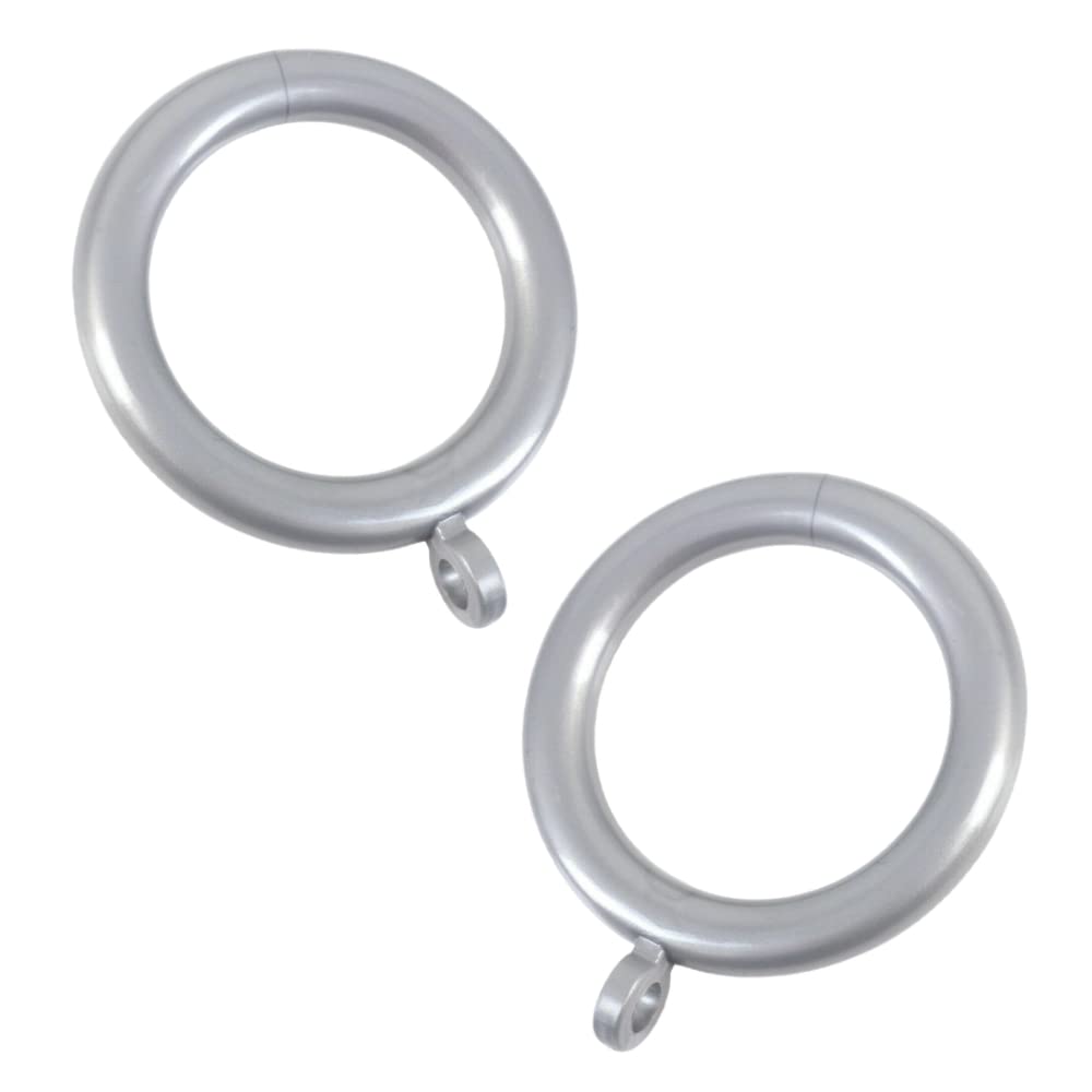 Silver Plastic Drapery Pole Rod Rings with Fixed Eye Metal Silver Curtain Rings Hanging Hooks for Curtain Rods Window or Door Poles 28mm- Pack of 10.