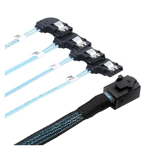 Cable S/A/S HD SFF-8643 a 4 puertos SATA ángulo izquierdo 50 cm