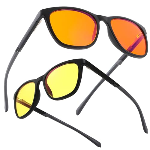 Pack gafas luz azul con filtro protección para pantalla ordenador, gaming, smartphone, tv, para hombre y mujer. Gafas anti luz azul, blue light glasses. (Roja y amarilla)