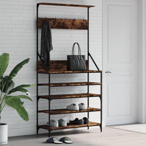 Genérico Perchero con Zapatero Roble Ahumado 90x34x184 cm,Productos del hogar,Organización y Almacenamiento,Almacenamiento de Ropa y armarios,Organizadores de vestidores y Perchas de barra-837879