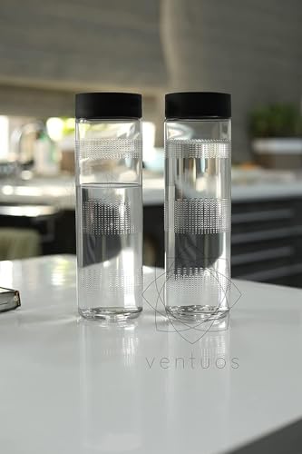 Image of 1000ml Glass Food Grade Airtight Water Bottle with Leak-Proof Black-Color Plastic Lid - Water, Smoothie, Juicer and Beverage Glasses (2, Black Rio)