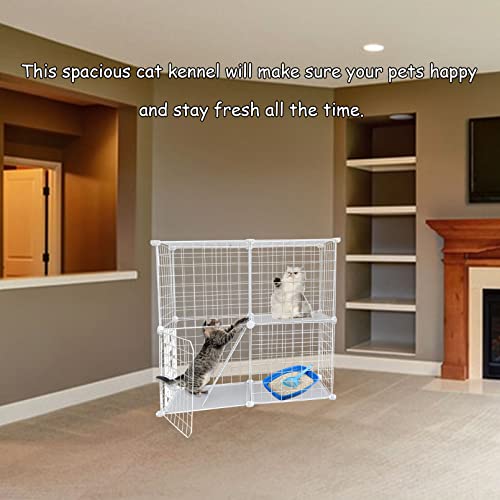 Image of 2 Tier Metal Cat Cage Indoor Detachable Cats Cages DIY Pet Playpen Portable Removable Kitten Collapsible Playpen for Small and Medium Cats Kittens Kitty (White 29.52 x 15.35 x 28.74 in)