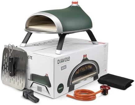 DeliVita Diavolo Gas Fired Outdoor Pizza Oven - Green, Powered by Propane, Butane or Camping Bottles, Includes Accessories - Folding Peel, Carry Case, Temperature Gun & Gas Regulator