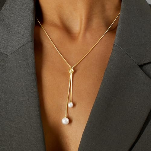 Ross-Simons Italian 6-8mm Cultured Pearl Lariat Necklace in 18kt Gold Over Sterling. 22 inches2