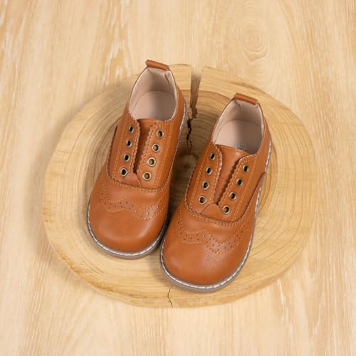 Image of Meckior Toddler Boys Girls Dress Shoes Little Kid Oxford Shoes Wedding Church Dress Shoes PU Leather Lace Up School Uniform Loafer Flats