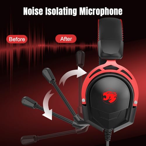 Image of K98 Gaming Headset with Mic, Wired Over Ear Headphones for PC, PS5, PS4, Xbox One, 50mm Stereo Surround Sound, Aluminum Frame, Memory Foam Ear Cushions, Noise Cancelling Mic (Black /Red)