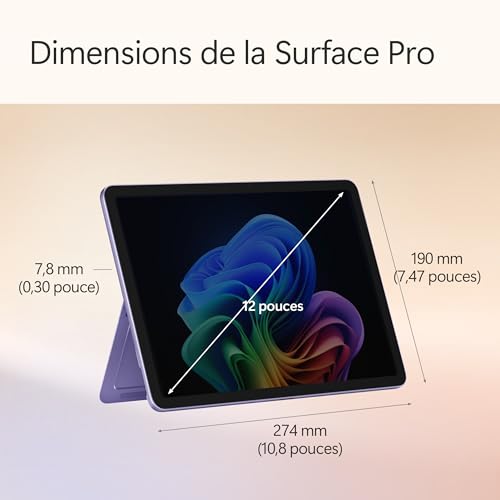 Microsoft Surface Pro | Copilot+ PC | Ecran Tactile LCD 12” | Snapdragon® X Plus | 16Go RAM | Stockage 512Go | Dernier Modèle | Violet